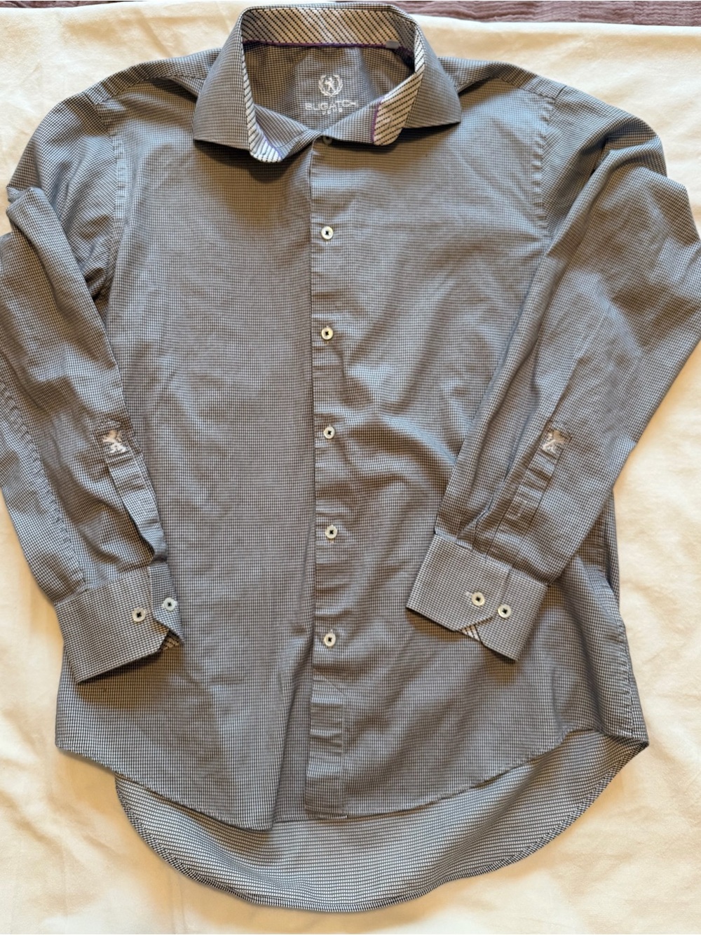 Bugatchi Men's Charcoal Micro-Check Dress Shirt